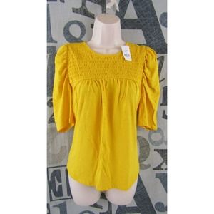 New LOFT Women S Mustard Yellow Knit Top Heather Elastic Chest Half Sleeve $30
